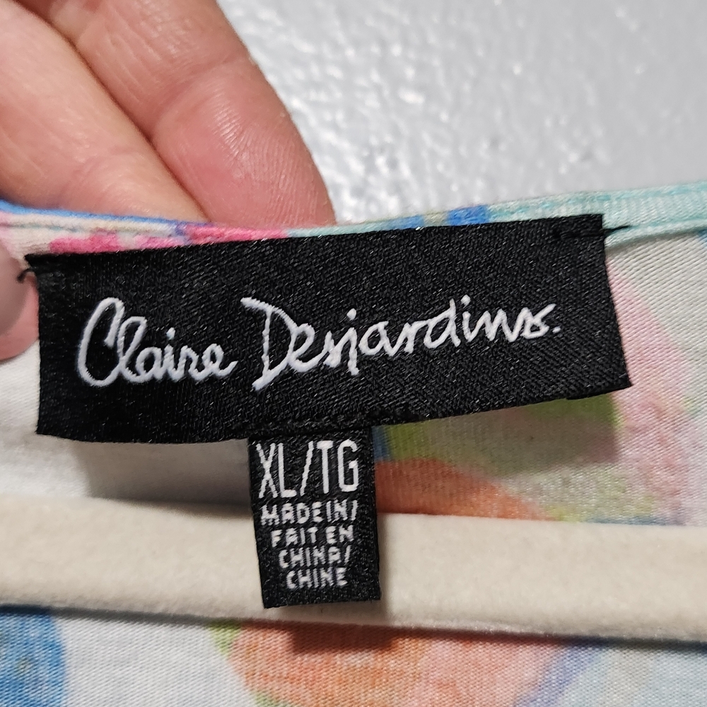 CLAIRE DESJARDINS Tunic Top Womens XL Multicolor Abstract Print Asymmetrical Hem - Picture 4 of 11
